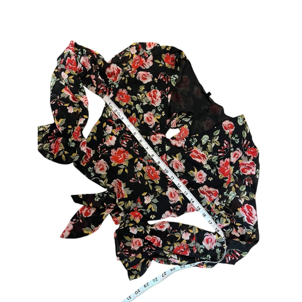 Women's Dynamite Black & Red Floral Long Sleeve Blouse Size L - Picture 8 of 10